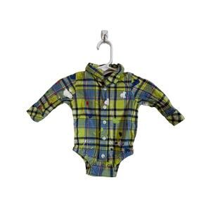 Truly Scrumptious long sleeve collared button down one piece blue plaid Size 3m